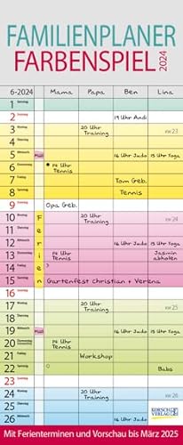 Familien Planer Farbenspiel - Familienplaner 2024 für 4 Personen - Korsch-Verlag - Kalender mit 4 Spalten zum Eintragen - 19 cm x 46 cm von Korsch Verlag