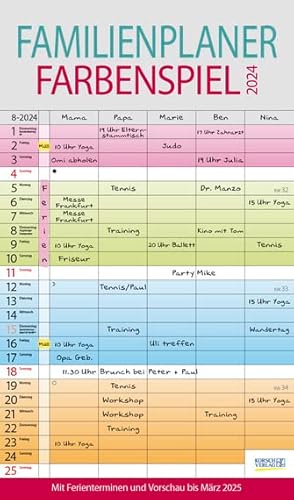 Familien Planer Farbenspiel - Familienplaner 2024 für 5 Personen - Korsch-Verlag - Kalender mit 5 Spalten zum Eintragen - 27 cm x 46 cm von Korsch Verlag