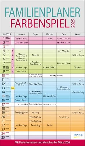 Familien Planer Farbenspiel - Familienplaner 2025 für 5 Personen - Korsch-Verlag - Kalender mit 5 Spalten zum Eintragen - 27 cm x 46 cm von Korsch Verlag