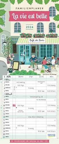 Familienplaner La vie est belle - Familienplaner 2024 für 4 Personen - Korsch-Verlag - Kalender mit 4 Spalten zum Eintragen - 19 cm x 46 cm von Korsch Verlag