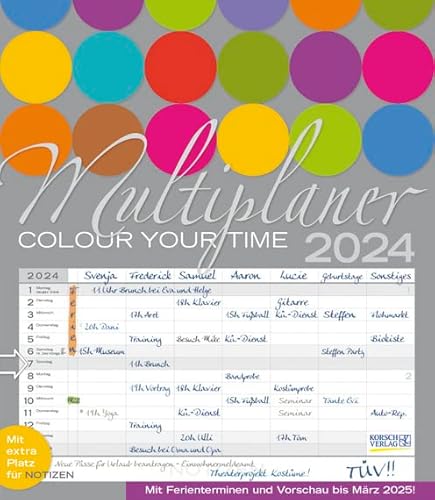 Multiplaner Colour Your Time - Familienplaner 2024 für bis zu 7 Personen - Korsch-Verlag - Kalender mit 7 Spalten zum Eintragen - 40 cm x 46 cm von Korsch Verlag