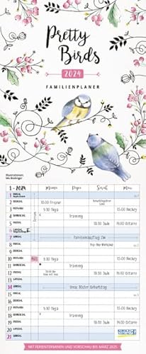 Pretty Birds - Familienplaner 2024 für 4 Personen - Korsch-Verlag - Kalender mit 4 Spalten zum Eintragen - 19 cm x 46 cm von Korsch Verlag