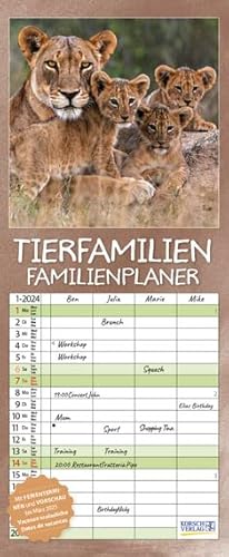 Tierfamilien - Familienplaner 2024 für 4 Personen - Korsch-Verlag - Kalender mit 4 Spalten zum Eintragen - 19 cm x 46 cm von Korsch Verlag