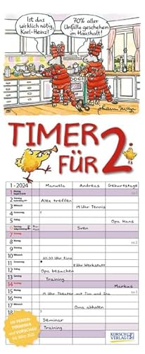 Timer für 2 - Familienplaner 2024 für 2 Personen - Korsch-Verlag - Kalender mit 3 Spalten zum Eintragen - 19 cm x 46 cm von Korsch Verlag