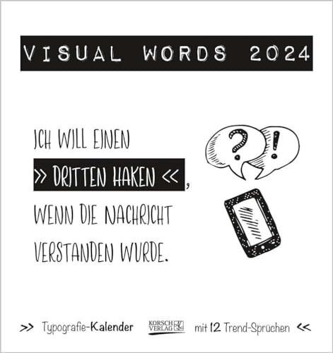 Visual Words Black 2024: Aufstellbarer Typo-Art Postkartenkalender. Jeden Monat ein neuer Spruch. Hochwertiger Tischkalender. Mit 12 Postkarten. von Korsch Verlag