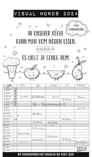 Visual Words - Familienplaner 2024 für 5 Personen - Korsch-Verlag - Kalender mit genialen Sprüchen und 5 Spalten zum Eintragen - 27 cm x 46 cm von Korsch Verlag