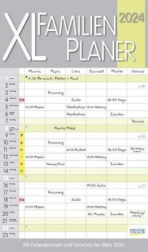 XL Familien Planer Pastell - Familienplaner 2024 für 6 Personen - Korsch-Verlag - Kalender mit 6 Spalten zum Eintragen - 27 cm x 46 cm von Korsch Verlag