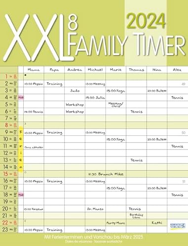 XXL 8 Family Timer - Familienplaner 2024 für 8 Personen - Korsch-Verlag - Kalender mit 8 Spalten zum Eintragen - 35 cm x 46 cm von Korsch Verlag