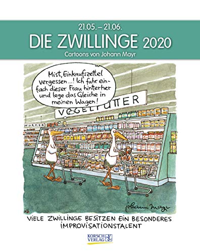 Zwillinge 2022: Sternzeichenkalender-Cartoonkalender als Wandkalender im Format 19 x 24 cm. von Korsch Verlag