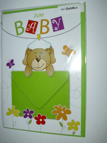 Geburt Glückwunschkarte Geldkarte Geschenkkarte" Zum Baby" Karte mit Geldumschlag und Umschlag (grün1 Stück von Korsch