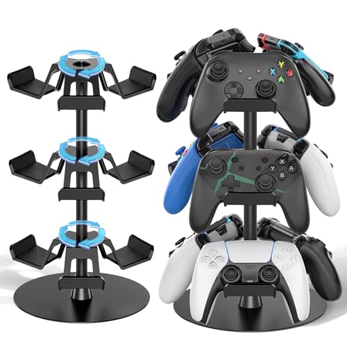 Controller Halter für Tisch, drehbarer Spiel Kopfhörer Halterung, kompatibel mit PS5/PS4/Xbox/Switch/PS Portal, universeller Spieler Zubehör Headset Stand für 9 Controller Storage (Schwarz,3 Stück) von Kosker