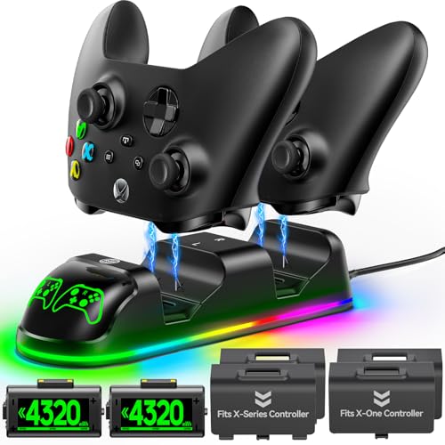 Xbox Controller Ladestation mit 2X 4320mWh Xbox Akku und LED für Xbox One/Xbox Series X/S Controller, Xbox One Controller Ladestation mit Wiederaufladbare Akku für Xbox Controller Xbox Controller Ladestation mit 2X 4320mWh Xbox Akku und LED für Xbox One/Xbox Series X/S Controller, Xbox One Controller Ladestation mit Wiederaufladbare Akku für Xbox Controller von Kosker