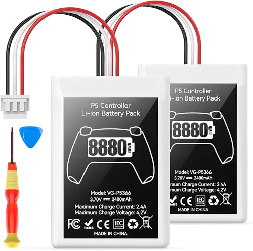 PS5 Controller Battery Pack, 2 Stück 8880mWh Li-Ionen Akku mit hoher Kapazität für Sony PS5 Controller CFI-ZCT1W, 53% mehr Ausdauer (Kapazität), Sicherer PS5 Controller Akku Ersatz PS5 Controller Battery Pack, 2 Stück 8880mWh Li-Ionen Akku mit hoher Kapazität für Sony PS5 Controller CFI-ZCT1W, 53% mehr Ausdauer (Kapazität), Sicherer PS5 Controller Akku Ersatz von Kosker