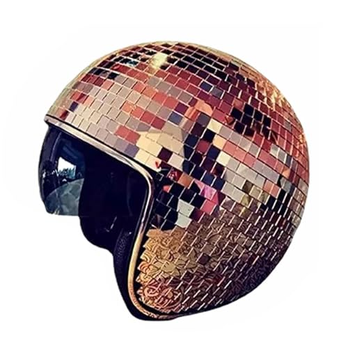 3 Farben Discokugel Helm, Disco Helm, Discokugel-HüTe Mit Einziehbarem Visier, Glitzer Spiegel Glas Discokugel Hut Helm, für Herren Damen Festivals Fotografie Partys (Rotgold) von Kouamor