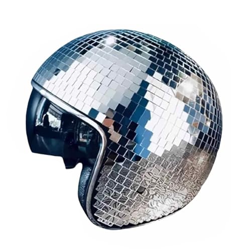 3 Farben Discokugel Helm, Disco Helm, Discokugel-HüTe Mit Einziehbarem Visier, Glitzer Spiegel Glas Discokugel Hut Helm, für Herren Damen Festivals Fotografie Partys (Silber) von Kouamor