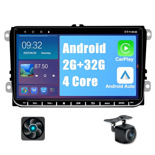 Kovanda Android Autoradio für VW Golf 5 6 Touran Tiguan Skoda Caddy Amarok, 9 Zoll Touchscreen Doppel Din Radio mit Rückfahrkamera Wireless Carplay und Android Auto Bluetooth DSP 2+32GB von Kovanda