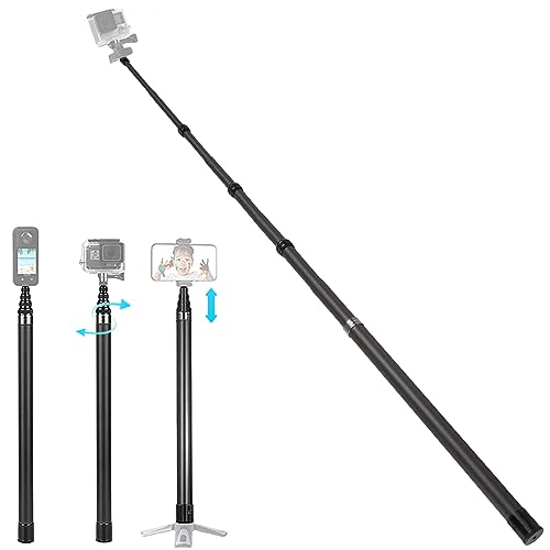 KoveYzao 46-295CM Unsichtbarer Selfie-Stick, ausziehbare Stange mit 5 Abschnitten, mit 1/4-Zoll-Kamera- und Stativgewinde, mit Sicherheits-Drehverschluss, für Insta 360, Handy und Action-Kameras von KoveYzao