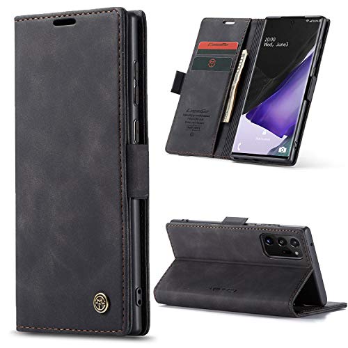 Kowauri Galaxy Note 20 Plus Schutzhülle, Lederetui, klassisches Design mit Kartenschlitzen und Magnetverschluss, Klappetui für Samsung Note 20 Plus, schwarz von Kowauri