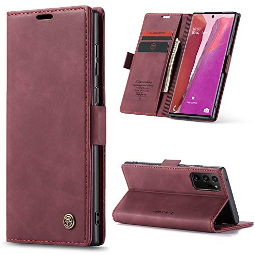 Kowauri Schutzhülle für Galaxy Note 20, Leder, klassisches Design mit Kartenfach und Magnetverschluss, Klapphülle für Samsung Note 20 Ultra 5G (weinrot) von Kowauri