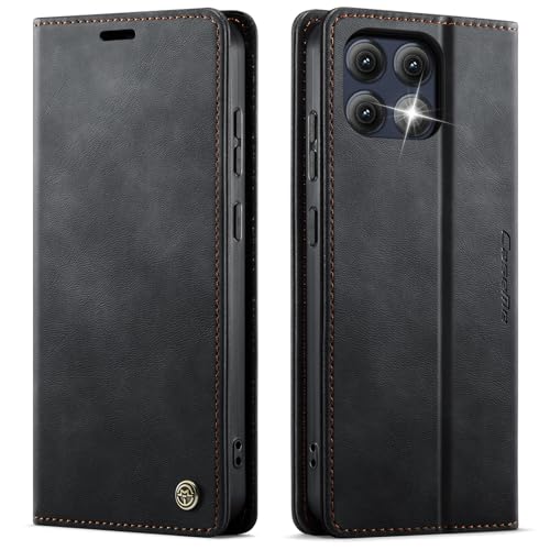 Kowauri Schutzhülle für Moto Edge 2025, Leder, Brieftaschenformat, klassisches Design, mit Kartenfach und Magnetverschluss, Klapphülle für Motorola Moto Edge 2025, Schwarz von Kowauri