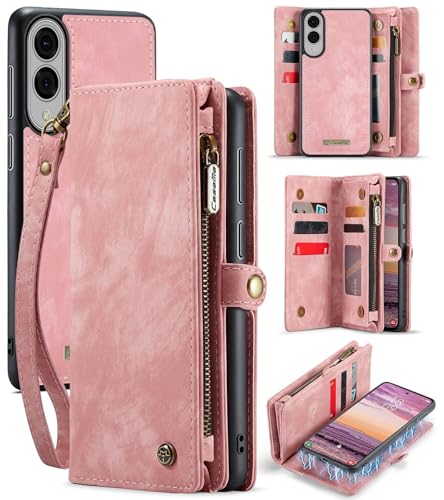 Kowauri Schutzhülle für Samsung Galaxy S25 Edge, Reißverschluss, Leder, Brieftasche, Kartenhalter, Handschlaufe, abnehmbar, magnetisch, stoßfest, Schutzhülle für Galaxy S25 Edge (Rosa) von Kowauri