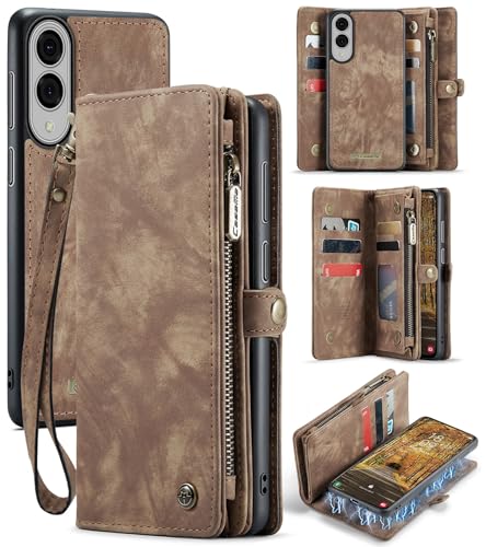 Kowauri Schutzhülle für Samsung Galaxy S25 Edge, Reißverschluss, Leder, Brieftasche, mit Kartenhalter, Handschlaufe, abnehmbar, magnetisch, stoßfest, Schutzhülle für Galaxy S25 Edge (Braun) von Kowauri