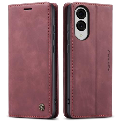 Kowauri Schutzhülle für Samsung Galaxy S25 Edge, klassisches Design, Leder, Brieftasche, Magnetverschluss, Klapphülle mit Ständer, Kartenhalter, stoßfest, Schutzhülle für Samsung Galaxy S25 Edge, Rot von Kowauri