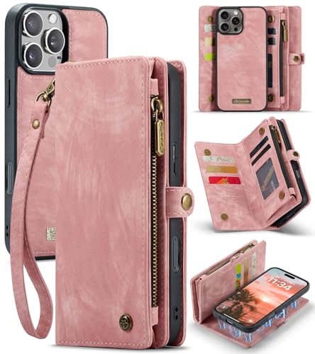 Kowauri Schutzhülle für iPhone 16 Pro, 16 cm (6,3 Zoll), Reißverschluss, Leder, Brieftasche, mit Kartenhalter, Handschlaufe, abnehmbar, magnetisch, stoßfest, Schutzhülle für iPhone 16 Pro 6,3 Zoll (16 von Kowauri