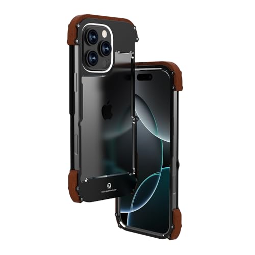 Kowauri Schutzhülle für iPhone 16 Pro, Fallschutz, Aluminiumlegierung, Metall, Holz, Stoßstange, Rahmenabdeckung, stoßfest, sturzsicher, Schutzhülle für iPhone 16 Pro (6,3 Zoll), Schwarz von Kowauri