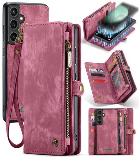 Kowauri Wallet Case for Samsung Galaxy S23 FE, Zipper Purse Folio Leather Wallet with Card Holder Wrist Strap Detachable Magnetic Shockproof Protective Back Case for Samsung Galaxy S23 FE 5G (Rot) von Kowauri