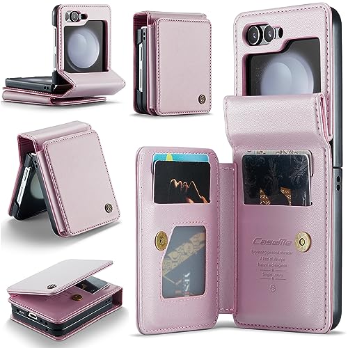 Kowauri für Samsung Galaxy Z Flip 5 Hülle mit Kartenhalter, Galaxy Z Flip 5 PU Leder Wallet Case mit RFID-blockierendem Kartensteckplatz Magnetverschluss Stoßfeste Schutzhülle für Frauen (Roségold) von Kowauri