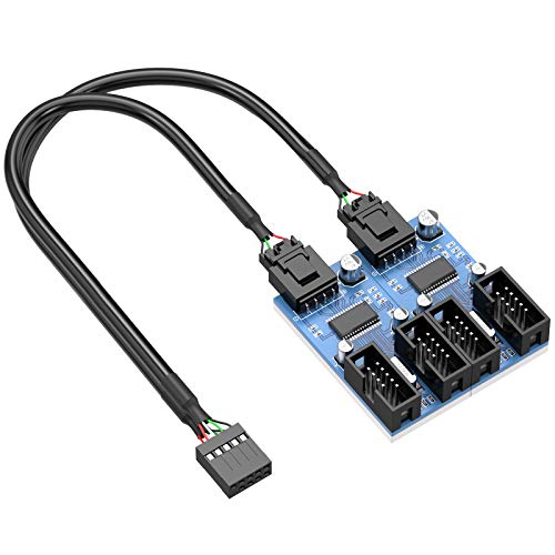 Motherboard 9-poliger USB-Header-Splitter, Stecker 1 auf 4 Buchsen, Verlängerungs-Splitterkabel, Desktop-Karte, 9-poliger USB 2.0 HUB-Anschluss, Adapter-Port-Verstärker von Kowlone