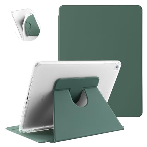 Koze Hülle Rotierende für iPad 9,7 Zoll iPad 6. 5. Generation und iPad Air 1 2 mit Stifthalter, 360° Drehbare Multi Winkel Betrachtung Schutzhülle, Stoßfeste Weich Durchscheinend Rückseite, Nachtgrün von Koze