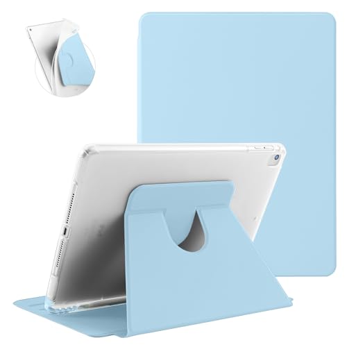 Koze Hülle Rotierende für iPad 9,7 Zoll iPad 6. 5. Generation und iPad Air 1 2 mit Stifthalter, 360° Drehbare Multi Winkel Betrachtung Schutzhülle, Stoßfeste Weich Durchscheinend Rückseite, Hellblau von Koze