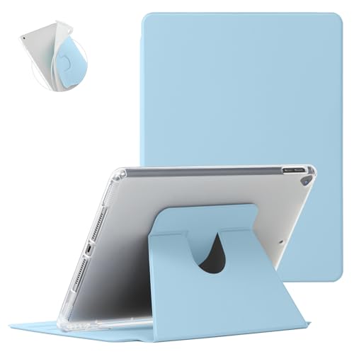 Koze Hülle für iPad 10,2 Zoll 9. 8. 7. Generation 2021 2020 2019 mit Stifthalter, 360° Drehbare Multi-Winkel-Betrachtung Schutzhülle, Stoßfeste Weich Durchscheinend Rückseite Flexibel, Hellblau von Koze