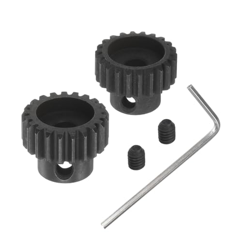 Kozelo 2 Stück 32DP Ritzel Motorzahnrad-Set - [ 5mm Bohrung x 21T 22T gehärtete Stahlzähne ] Motorzahnräder für RC Autos Trucks Buggies, mit Sechskantschlüssel von Kozelo