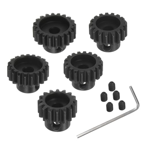 Kozelo 5 Stück M1 Motorritzel-Getriebesatz - [5 mm Bohrung x 16T 17T 18T 19T 20T gehärtete Stahlzähne] Motorritzel für RC Autos, Trucks, Buggys, mit Sechskantschlüssel von Kozelo