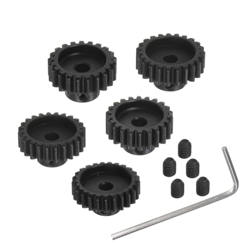 Kozelo 5 Stück M1 Motorritzel-Getriebesatz - [5 mm Bohrung x 21T 22T 23T 24T 25T gehärtete Stahlzähne] Motorritzel für RC Autos, Trucks, Buggys, mit Sechskantschlüssel von Kozelo