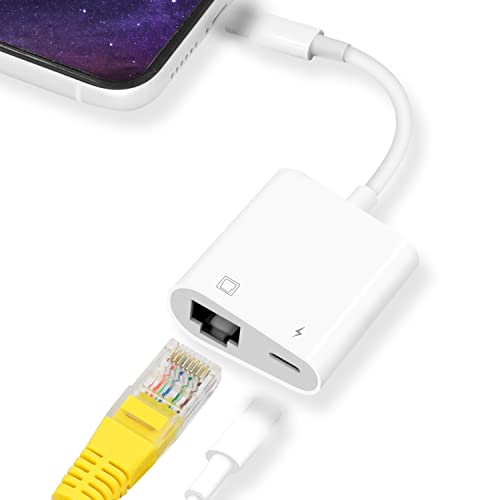 2 in 1 Light-ning auf RJ45 Ethernet Adapter, KozyOne 10Mbps/100Mbps RJ45 Ethernet Adapter mit Ladeanschluss, kompatibel mit iPhone/iPad/iPod, schnell und stabil für Online-Gaming und Videoansehen von KozyOne