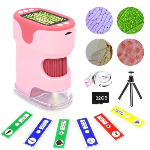 Digitales Handmikroskop für Kinder mit 5,1 cm (2 Zoll) HD-Bildschirm, 200~1000 x Taschenmikroskop, Starter-Set mit 6 zufälligen Proben und 32 G SD-Karte im Lieferumfang enthalten, pädagogisches von KozyOne