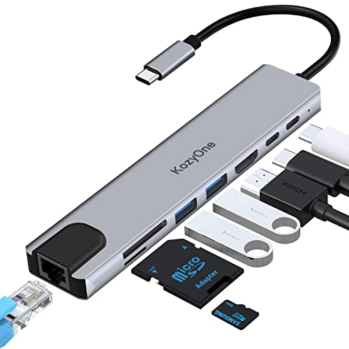 USB-C-Dockingstation, 8 in 1 mit 4K-HDMI, USB 2.0, USB 3.0, 100-W-PD, SD/TF-Kartenleser und RJ45-Ethernet, USB-C/Typ-C-Hub für MacBook Pro/Air, Lenovo Yoga, Dell XPS usw von KozyOne