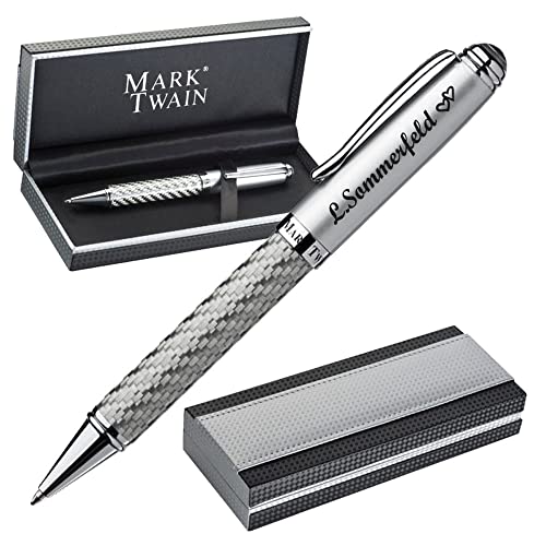 Mark Twain Exklusive Kugelschreiber mit Gravur aus Metall inklusive Geschenkbox - in silbernem Karbondesign - Geschenk zum Geburtstag Jubiläum verschiedene Anlässe PS152 von KppeX