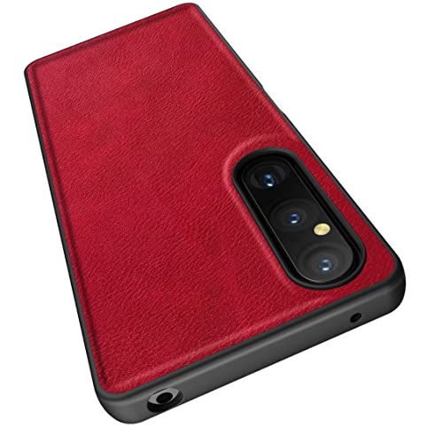 Kqimi Hülle Kompatibel mit für Sony Xperia 1 V, Premium Leder Handyhülle Dünn Stilvolle Weicher Griff Stoßfeste Anti-Kratzschutz Schutzhüllen für Sony Xperia 1 V 2023 (Rot) von Kqimi