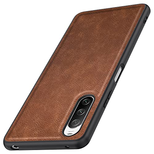 Kqimi Hülle für Sony Xperia 10 IV, Premium Leder Slim Stilvolle Soft Grip Stoßfeste Anti-Kratzschutz Schutzhüllen für Sony Xperia 10 IV (6.0") 2022 (Dunklebraun) von Kqimi