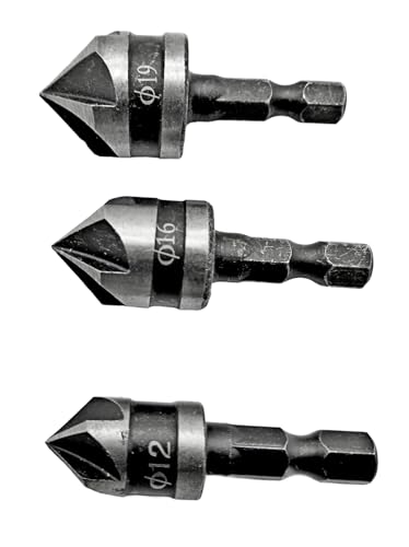 3 tlg Senker Bohrer Kegelsenker Set Ø 12,16,19mm geschärft für Akkuschrauber Sechskant Bit HEX für Holz, Faserplatten, Spanplatten, Sperrholz, Kunststoff, Aluminium 3 tlg Senker Bohrer Kegelsenker Set Ø 12,16,19mm geschärft für Akkuschrauber Sechskant Bit HEX für Holz, Faserplatten, Spanplatten, Sperrholz, Kunststoff, Aluminium von Kraftfeld
