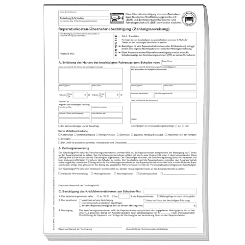 Reparaturkosten-Übernahmebestätigung 2-fach (VPE = 1 Block 25 x 2 Blatt) von Krafthand