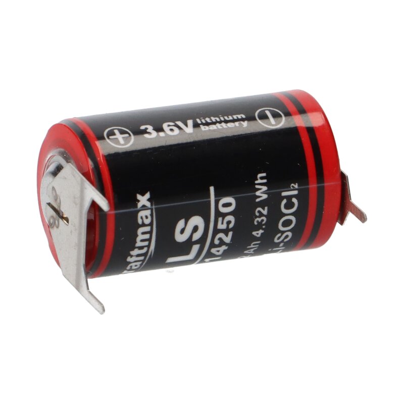 Kraftmax Li 3,6V Batterie mit Pins ++/- LS14250 1/2 AA von Kraftmax