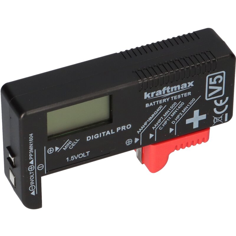 LCD Akku- und Batterietester für Batterien und Akkus AAA AA C D und 9V von Kraftmax