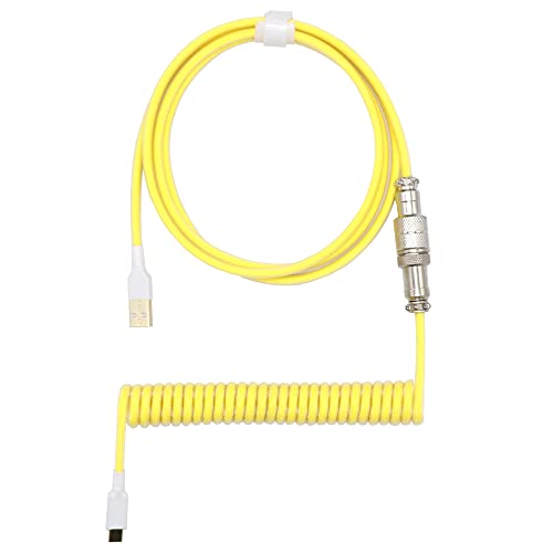 Kraken gelbes Spiralkabel für Tastatur, Artisan USB-C-Kabel mit Aviator-Anschluss für mechanische Gaming-Tastaturen (gelb) von Kraken Keyboards