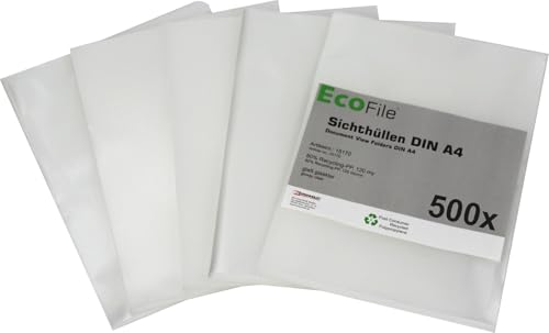 Sichthüllen Aktenhüllen A4 / 500 Stück/nachhaltig aus Post-Consumer-Recycling PP 120 my transparent, oben und seitlich offen – (Transparent glatt glasklar) von Kranholdt